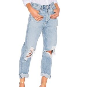 AGOLDE 90's Mid Rise Loose Fit Jeans in Fall Out Size 26 Distressed Blue Denim